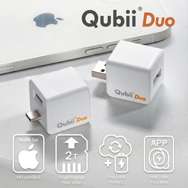 MAKTAR MFi-Certified Qubii Duo USB-C Auto Photo Storage & iPhone Backup While Charging Free APP One Button Restore and Backup with Photo Management Unlimited Backup & Restore with Zero Monthly Fees - Image 2